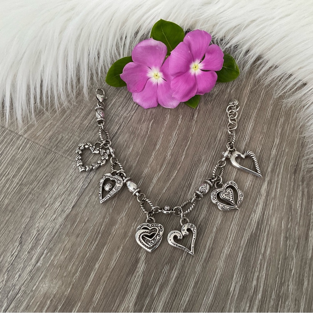 💗 BRIGHTON Retired L'Amore Dangle Heart Charms Adjustable Bracelet